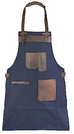Leathershire Top Grain Leather Canvas Apron – Butcher, Cook, BBQ, Chef, Woodwork & DIY Heavy Duty Kitchen Workshop Apron – Gift for Him & Her (Blue)