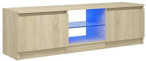 Homgoday Mobile TV con luci a LED in rovere Sonoma, 120 x 30 x 35,5 cm, mobile per centro intrattenimento, mobile per TV, stereo, mobile per soggiorno, casa, interni, cassettiera