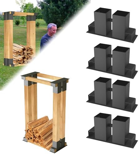 ACXIN Holzstapelhilfe 4 Stück Stabile Brennholz Stapelhilfe Holzstapelhalter Metall Holzunterstand Kaminholz Gestell Holz Kaminholzregal für Innen und Außen
