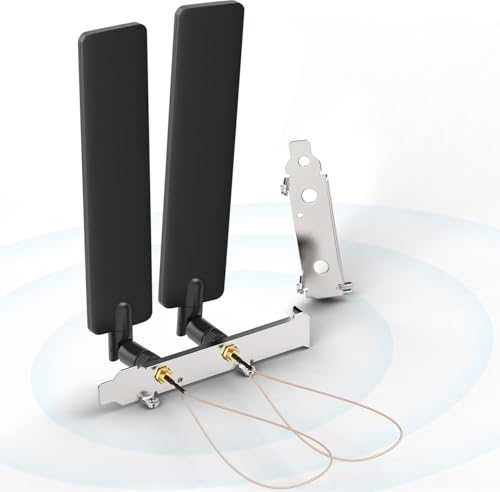 Bingfu Antenne WiFi Tri-Bande 2,4 GHz 5,8 GHz 6E 8dBI RP-SMA Mâle + Câble 20cm de Prise Micro Coaxiale 0.3mm + Cache-Slots PCI pour Carte Réseau sans Fil Mini PCI Express PCIE Routeur WiFi Laptop PC