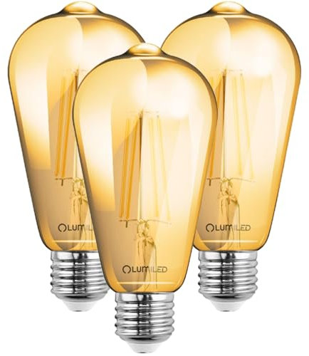 Lumiled Edison Vintage Glühbirne, 3er-Pack ST64 E27 LED Lampe 6W (50W) 660lm, Retro Antike Glas Leuchtmittel 2000K Amber Licht Traditionelle Warmglow Birne 360° Filament Fadenlampe