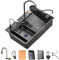 Fregadero De Cocina En Cascada, Grifo Extraíble En Cascada De Acero Inoxidable 304, Fregaderos De Barra De Un Solo Tazón, Fregadero De Cocina Familiar con Juego Completo De Accesorios (Color : Grey,