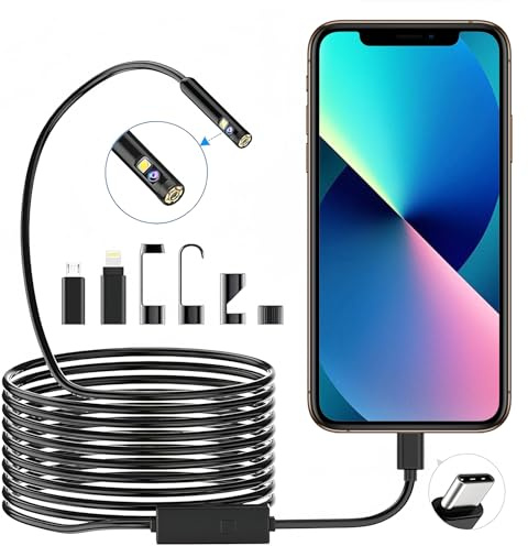 Endoskopkamera mit Licht,1920P HD Dual Lens Snake Inspection Endoskop Kamera Handy mit Licht IP67 Panzellen Typ C Erforderlich Inspektionskamera Kanal Kamera Handy für Android,iOS (5m)