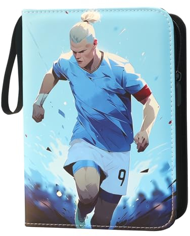 Oirigaga Fussball Sammelkarten Album für 400 Karten, 4 Taschen Fußball Karten Sammelalbum Sammelmappe Sammelheft, 3-Ring Sport Karten Heft Ordner Mappe mit Reißverschluss Tragegriff und 50 Hüllen