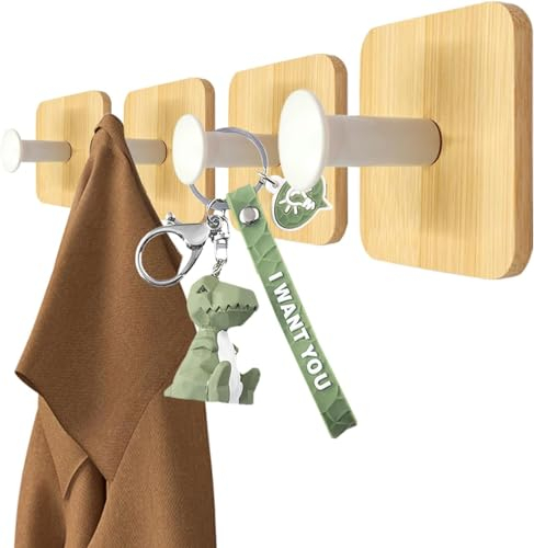 TANSHOP Selbstklebende Haken, Bambus-Bademantelhaken, wiederverwendbar, nahtlos, robuste Klebehaken, Haken für Schlafzimmer, Küche, Bad, Weiß, quadratisch, 4 Stück