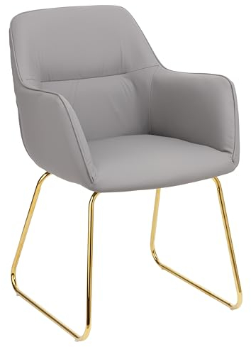 Baroni Home Moderner Sessel mit Armlehne und Kunstleder Polsterung mit goldfarbenen Beinen aus Metall, Wohnzimmer- und Schlafzimmer Sessel, Esszimmerstuhl, Leseecke, Grau, 55x84x47 cm