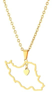 TDNEKMCA Iran Flag Map Necklace Pendant With 50Cm Chain - Heart Hollow Charm Ethnic Country Maps Dangle - For Women Men Patriotic Jewelry Trendy Party Gift