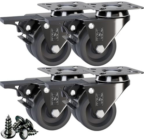 DSL Lenkrollen Set mit 4 Stück – 50 mm TPR Schwerlastrollen MIT BREMSE, schwenkbar, leise & bodenschonend, Tragkraft bis 400 kg, inklusive Befestigung