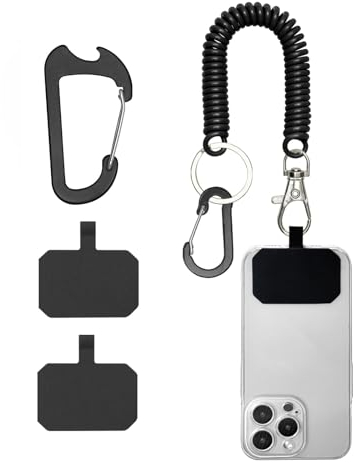 Irikdescia 2 Stück Handy-Tether-Laschen, Handy-Tether-Lanyard, Anti-Diebstahl-Handyband mit Karabiner, Sicherer Halt für Smartphone, für die Meisten Handys, Outdoor (Schwarz)