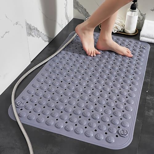 Duschmatte rutschfest 60x90cm,Antirutschmatte Dusche mit Ablauflöchern,Badewannenmatte rutschfest mit Massage und Saugnäpfen,Duscheinlage rutschfest Schimmelresistent,Antirutschmatte Badewanne (Grau)