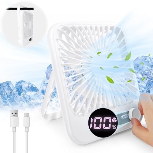 VFANDV Ventilador USB, Ventilador Recargable Portatil Ventilador de Mesa Plegable de 180° Velocidad del Viento Ajustable 0-100 con Pantalla LED Ventilador Pequeño para Hogar Camping y Oficina