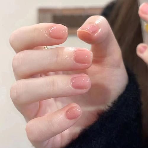 MrCuvaryas Press on Nails Kurz, Square Nägel zum Aufkleben Fake Nails Künstliche Fingernägel mit Nagelkleber, Glossy Einfarbige Kunstnägel zum Aufkleben NailTips für Frauen (Pink Color, 24pcs)
