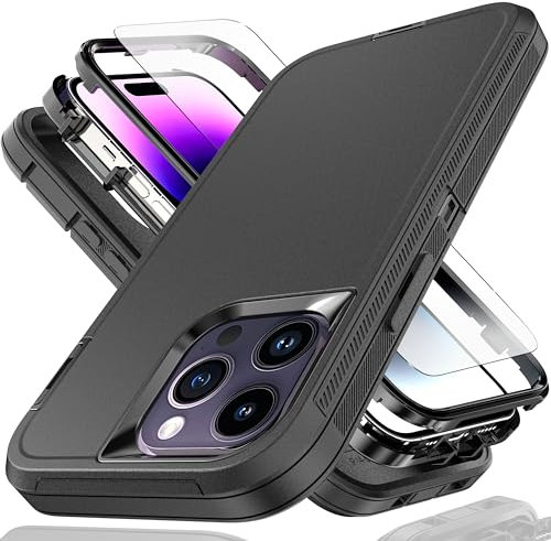 YmhxcY for iPhone 13 Pro Case 6.1-Inch with Explosion-Proof Screen Protector,3 in 1 Shockproof TPU Hard PC Bumper Drop-Proof Shell for iPhone 13 Pro-Black