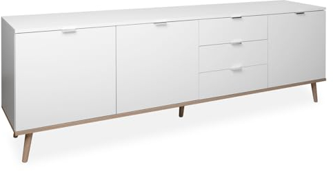Sideboard in weiß matt Kommode XXL, skandinavisches Design, Breite 200 cm, Lundby (200 cm)