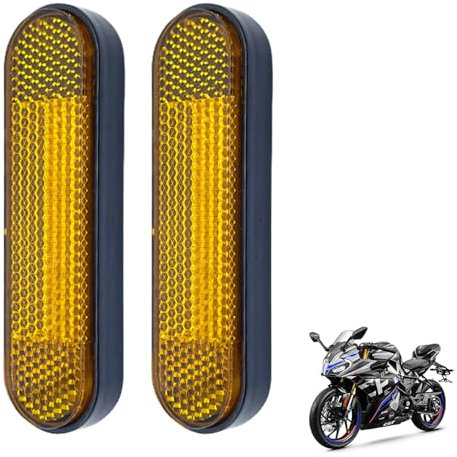 2 Stück Rückstrahler Motorrad,Gabel-Reflektor Yellow Rechteckiger,Kennzeichen Self-Adhesive Orange Gelb Katzenaugen Hinten,Selbstklebend Reflector,für Motorcycle Scooter Fahrrad Moped(10x2.8 CM)