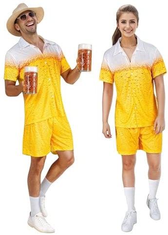 RANJIMA Kostüm Herren Set, Outfit Herren Damen, Bieranzug Party Fashion, Kostüm Party Fashion Bieranzug, Hemd und Shorts, Bierfest, Bayernn, Bier Outfit, Cosplay Festival (XL)
