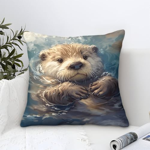 UNRXJZLVM Otter Kissenbezug 1er Set Kissenbezüge Wohnzimmer Kissenhülle Sofakissen Polyester Polster Textil Für Sofa Schlafzimmer Couch Outdoor Deko Kissen 50x50cm