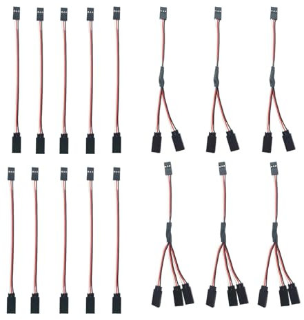 HUAZIZ 16 Pièces JR Style Servo Extension, RC Servo Y Harnais Rallonge Câble 1 à 2 Câbles & 1 à 3 Câbles, Câble d'Allongement de Fil Servo, 3 Broches Câble D'extension JR Plug Futaba 15cm