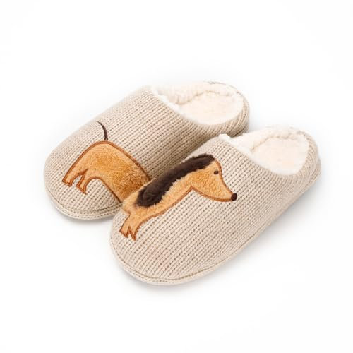 MIEHUIAI Pantofole Donna Invernali Peluche Ciabatte Casa Pelose Calde Morbide Pantofole Memoria Schiuma Scarpe Interno All'aperto(39/40EU,Cane Marrone)