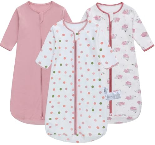 3 Pack Baby Sleeping Bag 100% Cotton 0.5 TOG Long Sleeves Wearable Blanket Various Sizes Sleeping Sack for Newborn Boys Girls Infant Toddlers Baby (Horse + Dot + Swag) 6-12 Months (Horse + Dot + Swag)