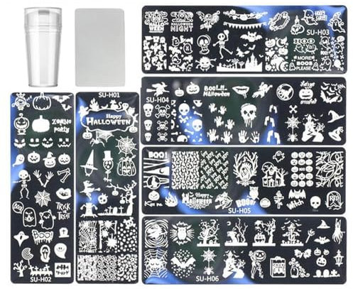 Nail Art Printing Plate Set, Nail Art Stamp Set, Halloween Nail Stamping Plate, Christmas Nails, Nail Art Stencils, Reusable Stamp Tool Urd832 (A, 12 x 4 cm)