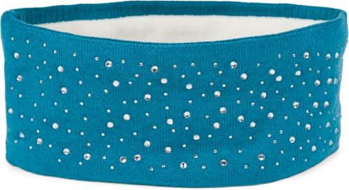 styleBREAKER Damen Stirnband mit Strasssteinen und weichem Fleece-Innenfutter, Feinstrick Haarband, warmes Headband 04026003, Farbe:Petrol
