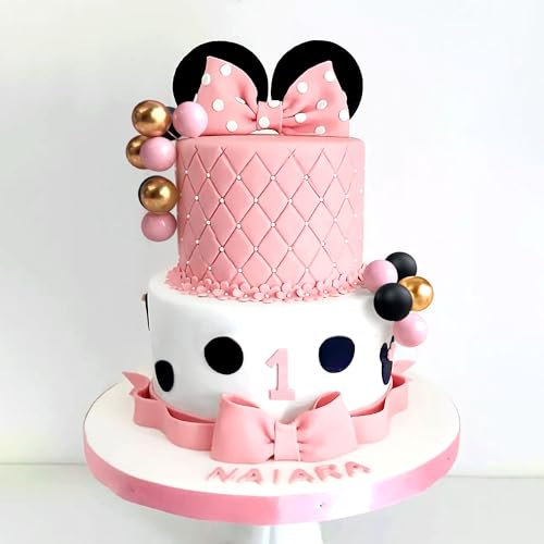 Mouse Cake Topper Pink Bow Ears Cake Decorations for Girl Birthday Baby Shower Party Supplies