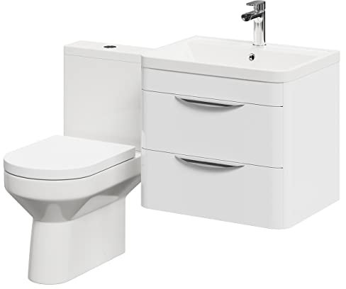 Wholesale Domestic Bergen Gloss White 600mm Wall Mounted 2 Drawer Vanity Unit and Rimless Toilet Suite