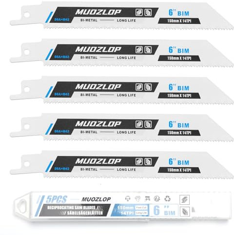 MUOZLOP 5 Pack 150mm Säbelsägeblätter Set，14 TPI Sägeblätter für Säbelsäge，für Metall Säbelsägeblätter (5, 14TPI 150mm)
