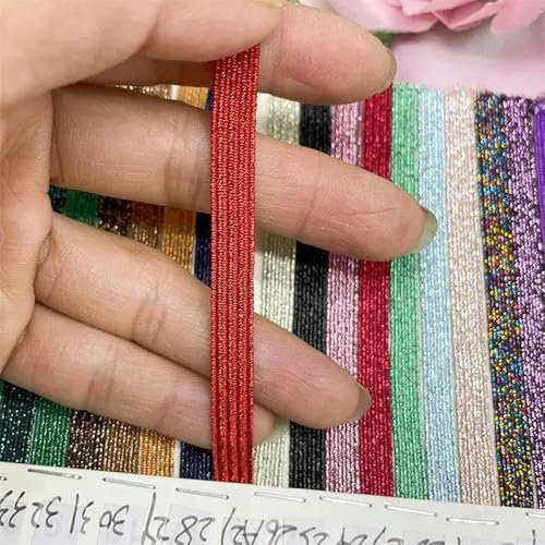 Bandas elásticas de colores con purpurina de 6 mm, cuerda elástica, cinta de licra, cinta de goma para coser, cinturón, accesorio para prendas, 100/144 yd-144 yardas con purpurina, 27-6 mm, 1