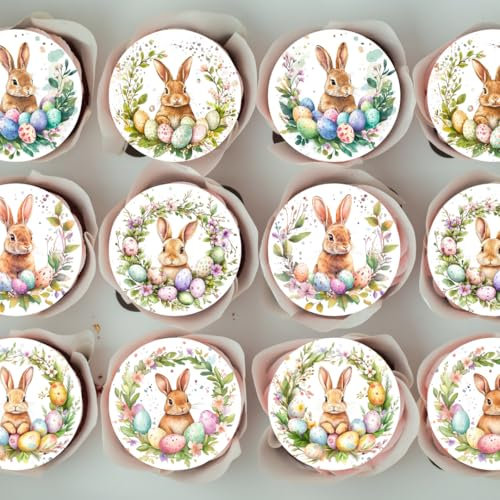 Bunny Wreath Edible Cupcake Toppers – Charming Easter & Spring-Themed Cake Decorations (PRECUT, 12 x 5cm/2 Inch Discs)