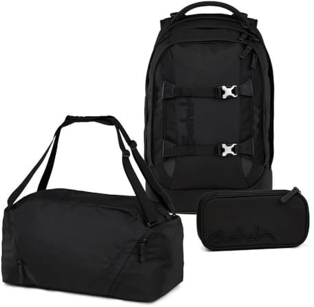 Satch Pack Nordic Black Skandi Edition Schulrucksack Set 3tlg. inkl. Schlamperbox und Sporttasche (Nordic Black)