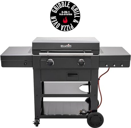 Char-Broil Gas BBQ Versa-Tile Plancha 2-Zone Griddle Gas Grill, Barbecue with 3-in-1 Tile System: Griddle, Grill & Pizza Oven - Ideal for Outdoor Cooking, Garden, Balcony and Patio