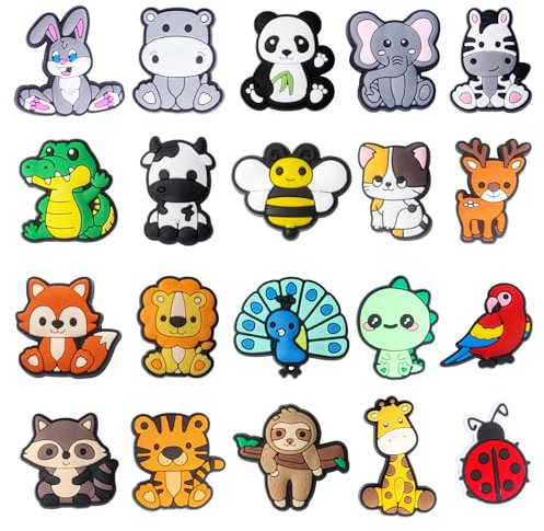 Qaziuy Schuh Charms, 20 Stück Croc Anstecker Tiere Abnehmbare DIY Schuhstecker Shoe Schmuck Niedliche Cartoon Anstecker Tiere für Schuh für Kinder Jugendliche Erwachsene