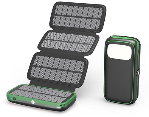 Paloceru Solar Charger Power Bank - 27000mAh Wireless Portable Charger Built-in Cables - 22.5W Fast Charging Battery Bank with USB C - PD QC 3.0 Battery Pack with Flashlights for Outdoor