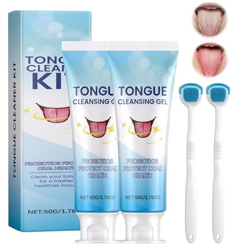2Pcs Zungenreiniger Gel Zungengel Zungenreiniger-Set Zungenreinigungsgel Zungengel Zungenreinigungsgel Kann Mundgeruch Reduzieren Frischer Atem für Zungenreinigen mit 2 Zungenschaber