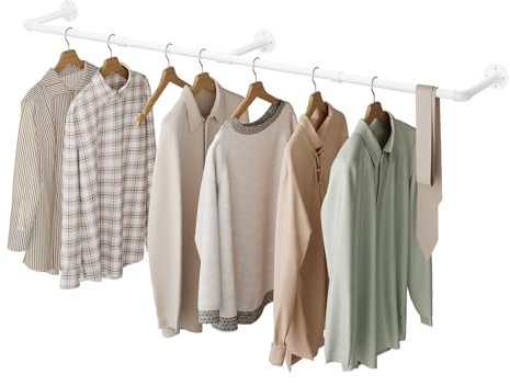 eSituro Kleiderstange Wandmontage, Garderobe Rohr industrial, für Flur Küche Wohnzimmer Badezimmer, 180 cm, Weiß