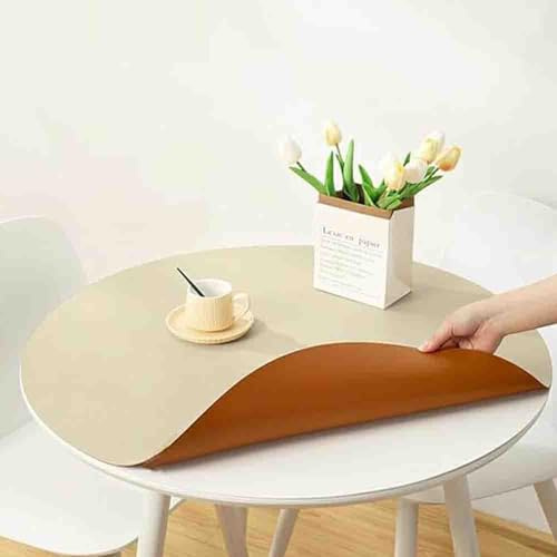 GYYFQH Tischdecke Kunstleder Rund，Tischmatte Lederoptik，Nordische Runde Ledertischdecke，Rundes PVC-Leder-Tischset，Tischdecke Dicke 2 Mm，Abwischbar Tischdecke，Rund Esstischauflag(C,50cm)
