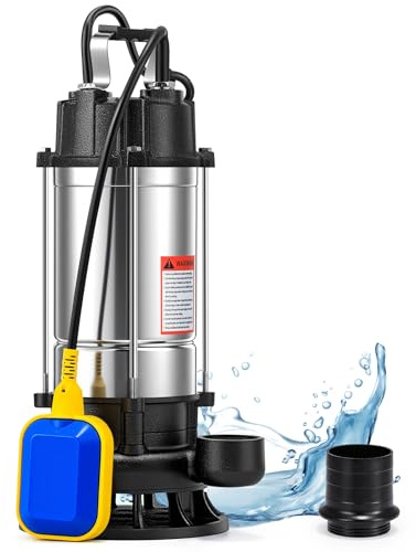 Moongiantgo Schmutzwassertauchpumpe 550W, 10m³/h Förderleistung, max. 12m Förderhöhe, 40mm Auslass, mit Schwimmerschalter, Edelstahl für Kellereien, Baustellen, Gärten & Schmutzwasserentfernun (550W)