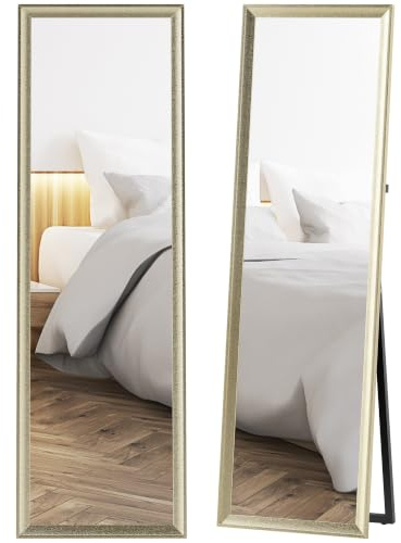 HOMCOM Ganzkörperspiegel 160 x 50 cm Standspiegel mit Metalloptik Gold | Rechteckig, Wandspiegel zum Anlehnen, Stehen, Großer Spiegel für Flur, Wohnzimmer, Schlafzimmer