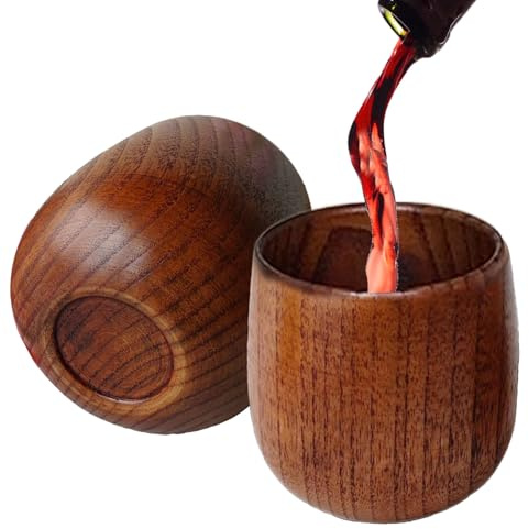 Ylnailky Wooden Bourbon Drinking Glass | 2 Pack Vintage Charred Whiskey Cup | 180ml Wooden Old Fashioned Glass | Handmade Wood Whisky Tumbler for Men, Dad, Or Brother