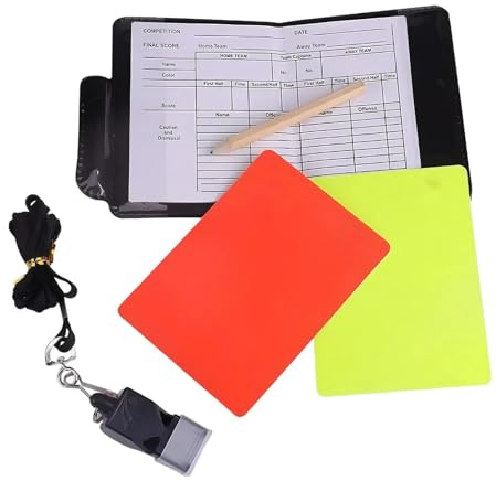 ZMaglorian Kit Arbitre Football, Cartons Rouges et Jaunes PVC, Sifflet avec Cordon, Pince Double et Carnet de Score, Pour Matches Football et Activités Sportives Scolaires, Accessoires Arbitre