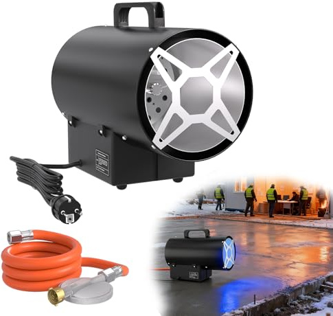 YRHome 15KW Tragbarer Gas Heizgerät Gasheizer mit Thermostat & Piezo Zündung, Gasheizgebläse Heißluftgebläse für Industrie/Baustelle Für Propan/Butan Flaschen inkl. Druckminderer & Schlauch 220-240V