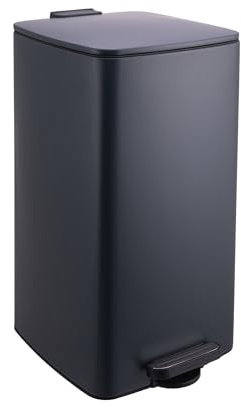Relaxdays Mülleimer Küche, 30 l, Absenkautomatik, entnehmbarer Inneneimer, Mattes Metall, eckiger Treteimer, dunkelgrau