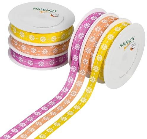 Halbach Happy Birthday Geschenkband Set, 6 Rollen Dekoband, pink/weiß | 2 x 3 Rollen hamonisch aufeinender abgestimmte bedruckte Schleifenbänder, Made in Germany für Geschenke und DIY-Projekte