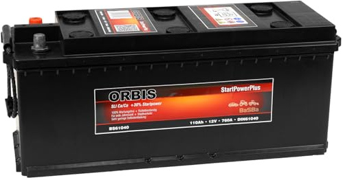 LKW Starterbatterie 12 V 110 Ah – wartungsfrei, gefüllt & geladen, robuste Ca/Ca Technologie mit starker Kaltstartreserve 760 A für Nutzfahrzeuge Orbis BS61040 | BaSBa 4906