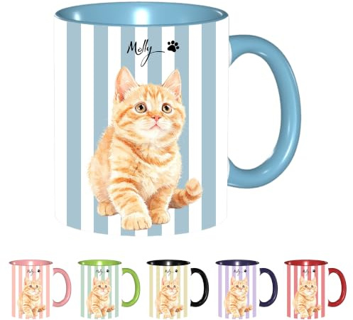 Taza Personalizada con Foto y Nombre de tu Mascota en Estilo Acuarela | Regalo Original para Amantes de los Animales, Ideal para Cumpleaños y Navidad (Gato)