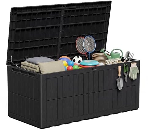 Amopatio Auflagenbox 680 Liter, Gartenbox XXL Wasserdicht aus Resin, Kissenbox für Balkon, Garten & Terrasse, Aufbewahrungsbox Wetterfeste mit Gasdruckfeder, Schwarz