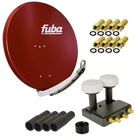 FUBA 4 Teilnehmer Astra Hotbird Digital SAT Anlage DAA 850 R ALU Rot PremiumX Quad Monoblock LNB 8X F-Stecker 4X Tülle