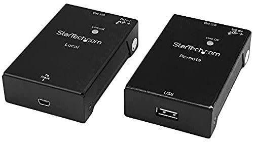 StarTech.com USB 2.0 Extender over Cat5e/Cat6 Cable (RJ45) - Up to 165ft (50m) - High Speed USB Port Extender Adapter Kit - Powered - USB over Ethernet Cable Extender - 480Mbps - Metal (USB2001EXTV)